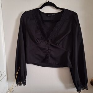 Black Lace Trim Blouse